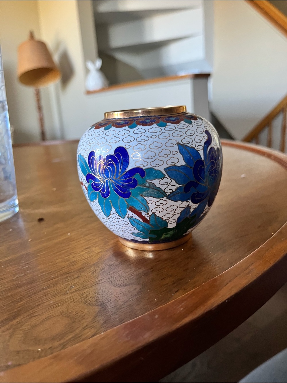 Vintage Chinese Blue Floral Cloisonné Decorative Vase - Home Accents